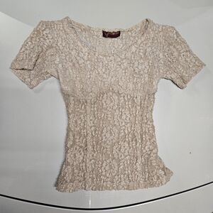 georgette vintage sheer Lace Short Sleeve Top
